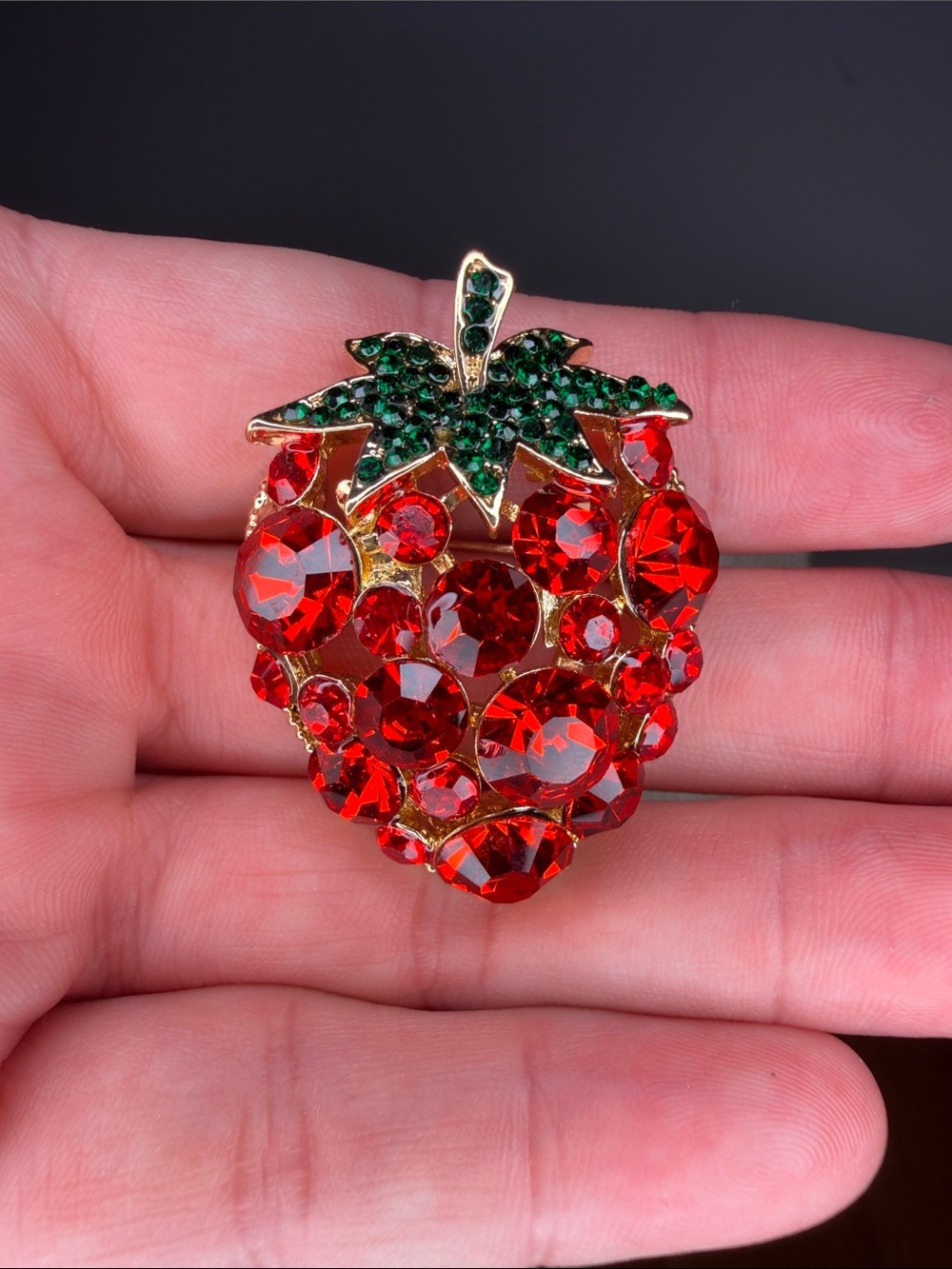 Red Strawberry Crystal Brooch Pin - Fashion Jewelry